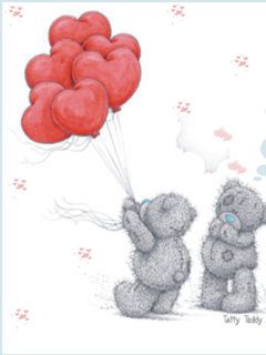 Niedliche Teddybären mit Herzluftballons