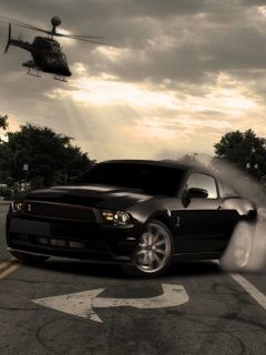 Schwarzer Mustang in Aktion