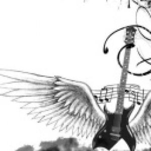 Gitarre mit Flügel Kunstwerk