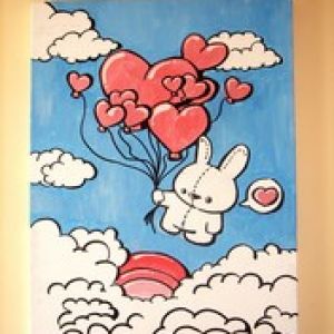 Süßer Hase mit Herzluftballons