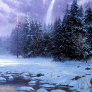 Winterlandschaft mit Wasserfall