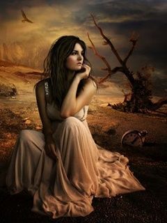 Fantastische Landschaft mit Frau