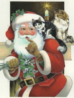 Weihnachtsmann mit Katzen