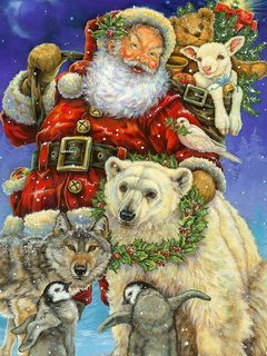 Weihnachtsmann mit Tieren