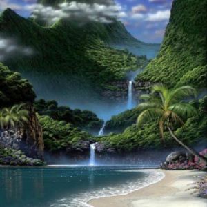Tropisches Paradies mit Wasserfall