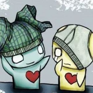 Niedliche Cartoonfiguren mit Herzen