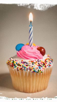Bunter Muffin mit Kerze