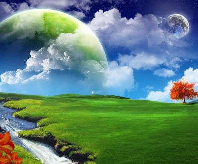 Fantastische Landschaft mit Mond