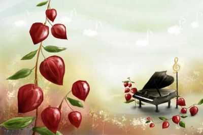 Musikalisches Klavier mit Naturelementen