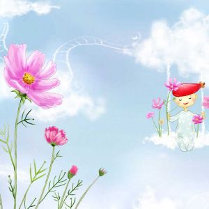 Niedliches Cartoon-Mädchen in Blumen