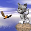 Süße Katze und Vogel