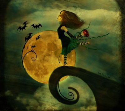 Märchenhaftes Mädchen mit Mond