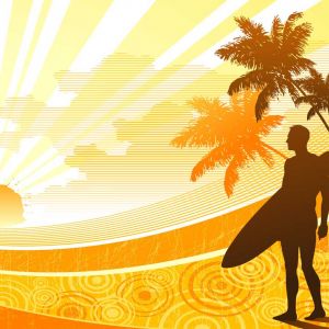 Surfer beim Sonnenuntergang