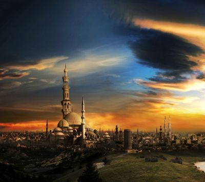 Majestätische Stadtlandschaft bei Sonnenuntergang
