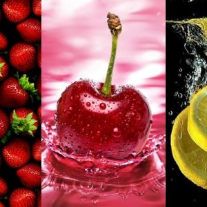 Frische Früchte: Erdbeeren, Kirsche, Zitrone