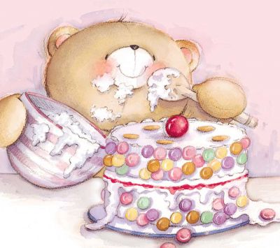 Süßer Bär, der Kuchen isst