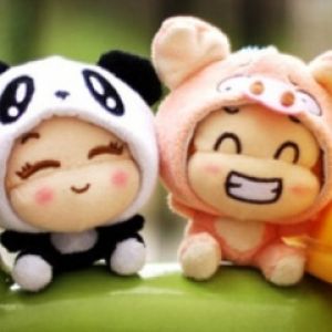 Niedliche Panda- und Schweinchen-Charaktere