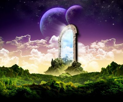 Fantastische Landschaft mit Portal