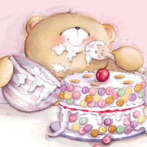 Süßer Bär mit Kuchen