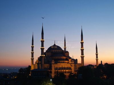 Sultan-Ahmed-Moschee bei Sonnenuntergang