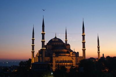 Sultan-Ahmed-Moschee bei Sonnenuntergang