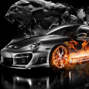 Feuriges Sportauto mit Panther