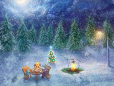 Niedliche Tiere Winterfeier