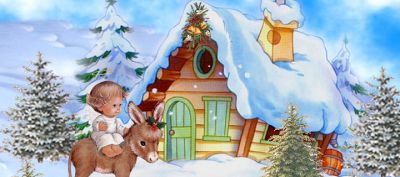 Winterwunder mit Kind und Esel