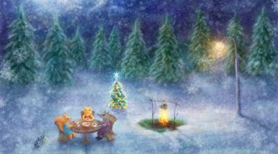 Niedliche Tiere Winterfeier