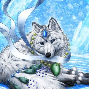 Fantastischer Wolf mit Schmuck
