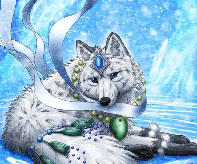 Fantastischer Wolf mit Schmuck