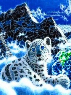 Schneeleopard in einer mystischen Landschaft