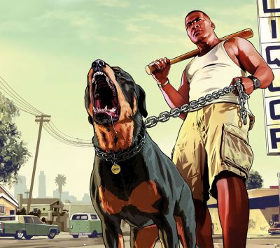 GTA Charakter mit Rottweiler