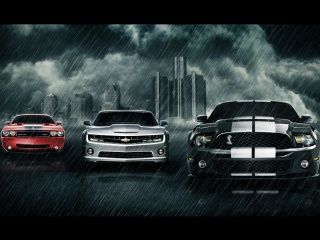 Muscle Cars im Regen