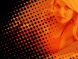 Stylischer Orange Hintergrund mit Mädchen