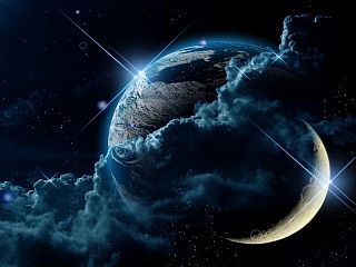 Erde und Mond im Weltraum