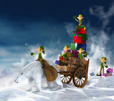Weihnachts-Elfen und Eisbär