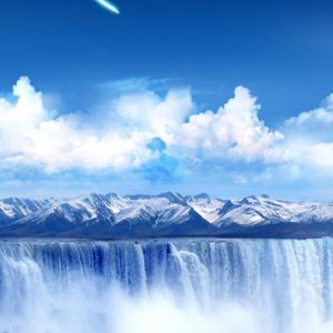 Majestätischer Wasserfall und Himmel