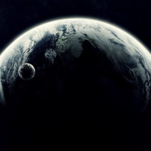 Erde und Mond im Weltraum