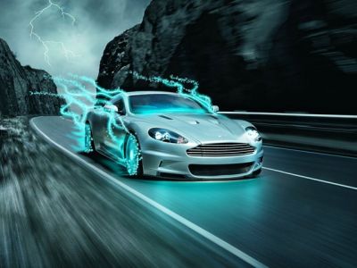 Elektrisches Sportauto in Bewegung