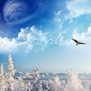 Winterlandschaft mit Planet