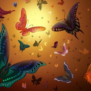 Bunte Schmetterlinge im Flug