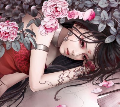 Fantastisches Mädchen mit Rosen