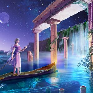 Mystische Wasserfall-Fantasie-Szene