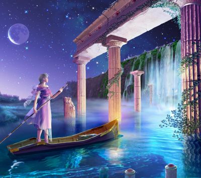 Mystische Wasserfall-Fantasie-Szene
