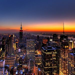 New Yorker Skyline bei Sonnenuntergang