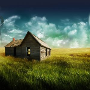 Mystisches Haus in einer Traumlandschaft