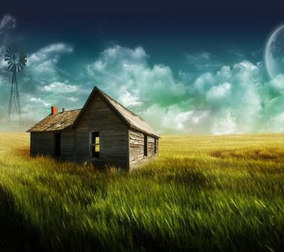 Mystisches Haus in einer Traumlandschaft