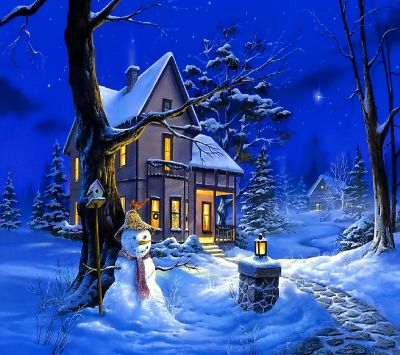 Winterlandschaft mit Schneemann
