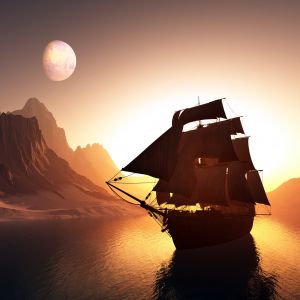 Fantastisches Schiff bei Sonnenuntergang